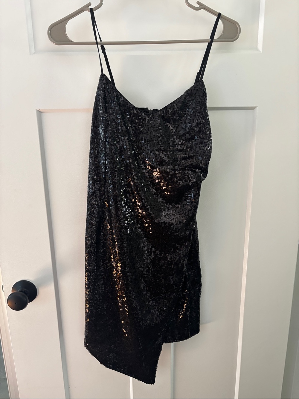Lulu's Black Sequin Asymmetrical Slip Dress
